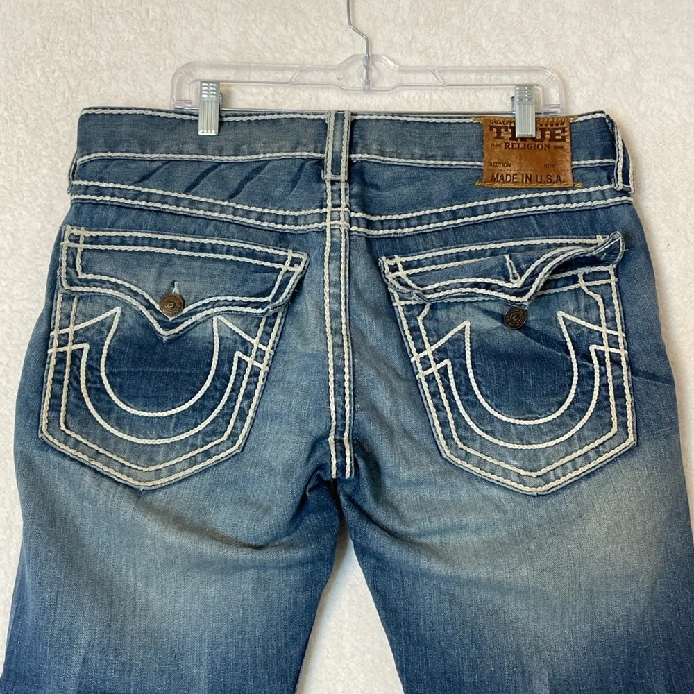 True Religion Mens Super T Straight Jeans Blue White Stitch Made in USA Size 34